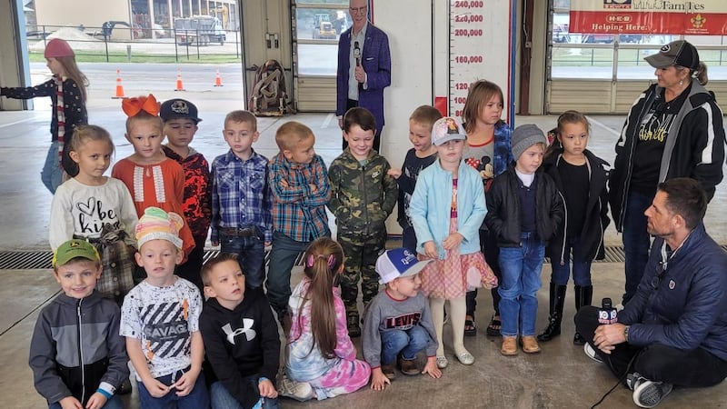 Pete Sousa with a class who stopped by to donate in Gatesville