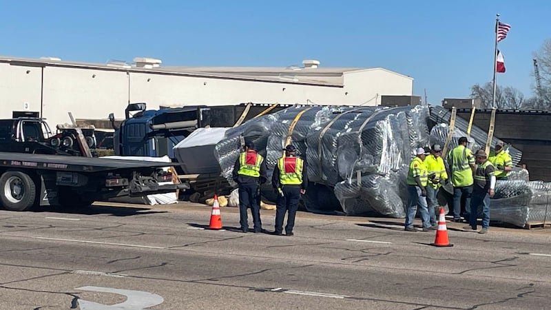 Overturned semi on Hewitt Drive (Jake Ward for KWTX)