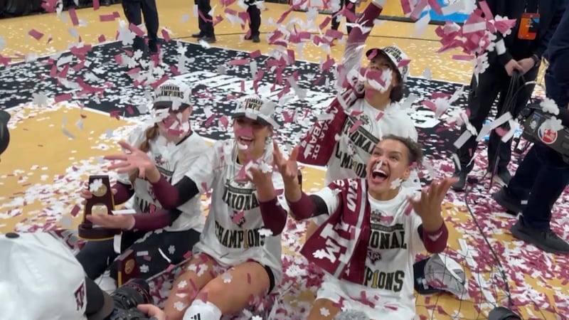 Texas A&M's Emily Helmuth, Logan Lednicky, Kyndal Stowers and Ifenna Cos-Okpalla celebrate the...