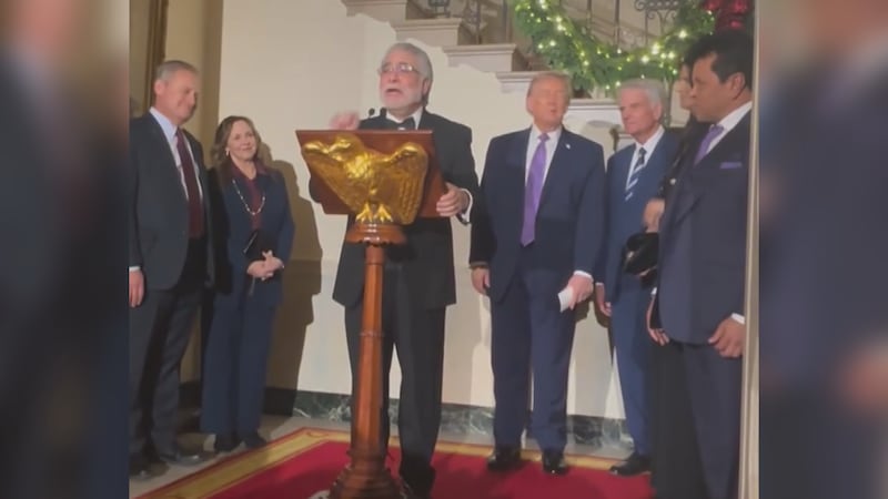 Pastor Ramiro Peña speaking at the White House Christmas reception