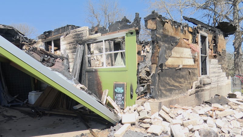 The remains of a house explosion in Belton, Texas