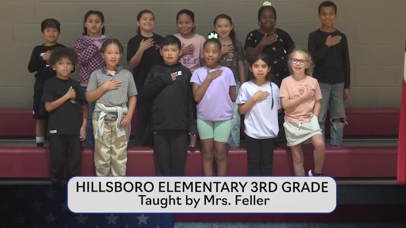 Today's pledge is brought to you by Mrs. Feller's class from Hillsboro Elementary.
