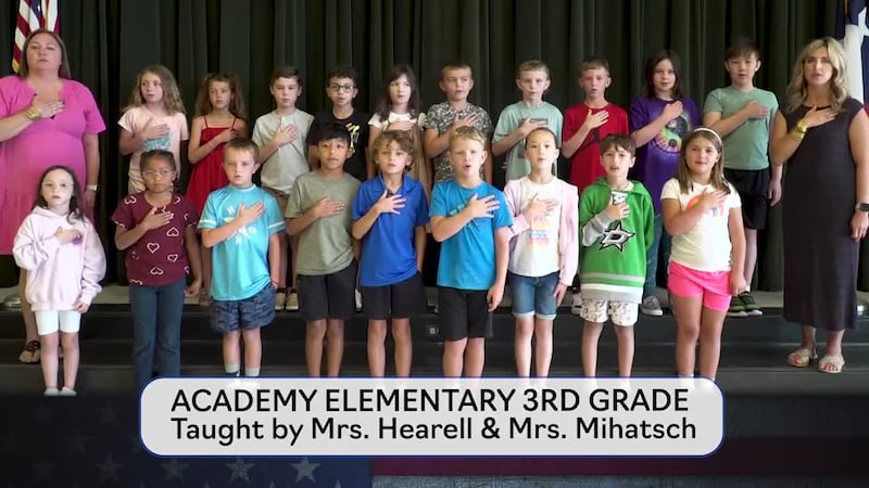 Today's pledge is brought to you by Mrs. Hearell's and Mrs. Mihatsch's class from Academy...
