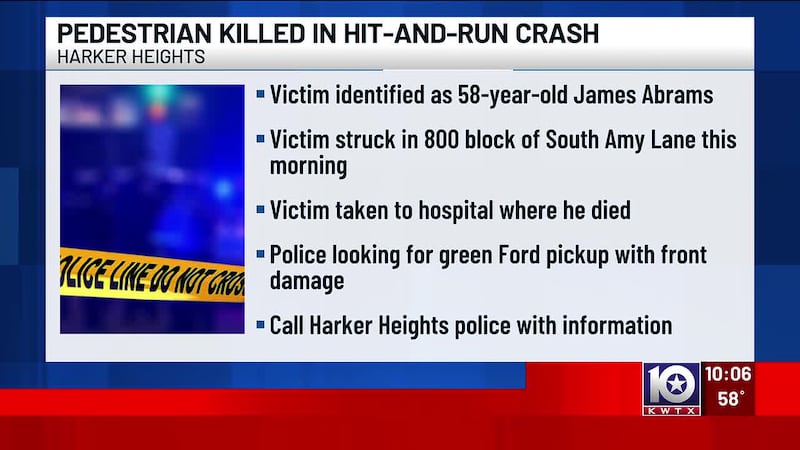 Pedestrian killed in hit-and-run crash in Harker Heights